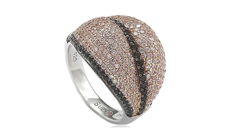 Suzy Levian New York Sterling Silver Cubic Zirconia Pave Pink & Black Ring