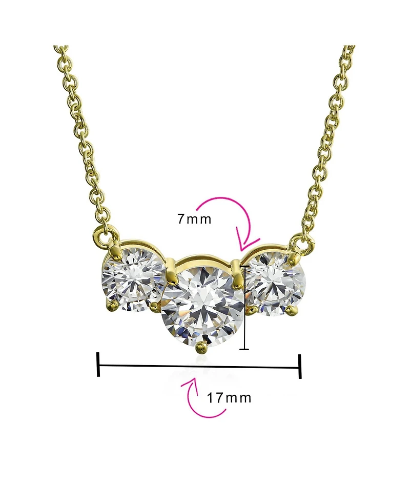 Bling Jewelry Classic Delicate Cz 2CTW Three Stone Past Present Future Solitaire Cubic Zirconia Necklace Gold Plated