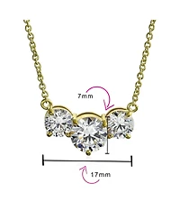 Bling Jewelry Classic Delicate Cz 2CTW Three Stone Past Present Future Solitaire Cubic Zirconia Necklace Gold Plated
