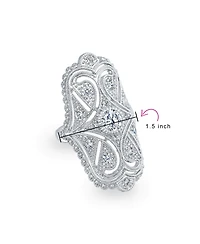 Bling Jewelry Deco Antique Style Filigree Pave Cubic Zirconia Cz Wide Armor Full Finger Fashion Statement Ring Rhodium Plated Brass