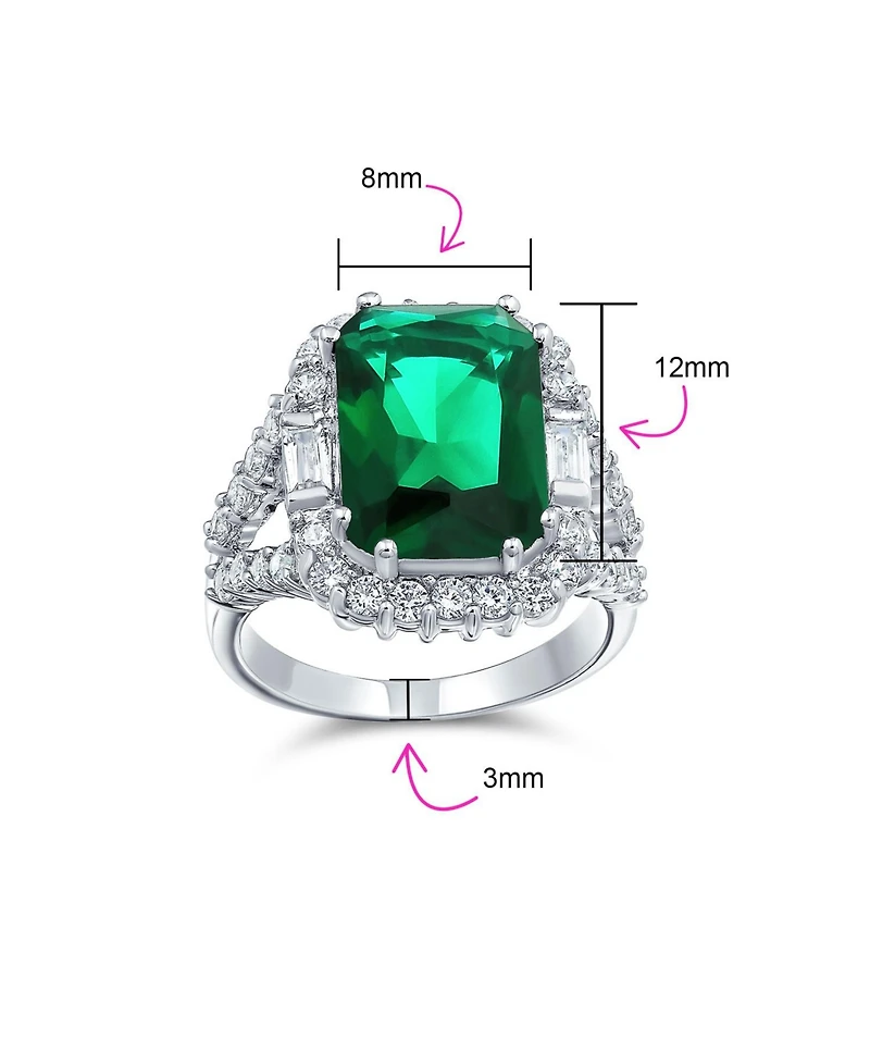 Bling Jewelry 7CT Cubic Zirconia Cz Pave Rectangle Green Emerald Cut Statement Fashion Ring Rhodium Plated Brass