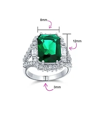 Bling Jewelry 7CT Cubic Zirconia Cz Pave Rectangle Green Emerald Cut Statement Fashion Ring Rhodium Plated Brass