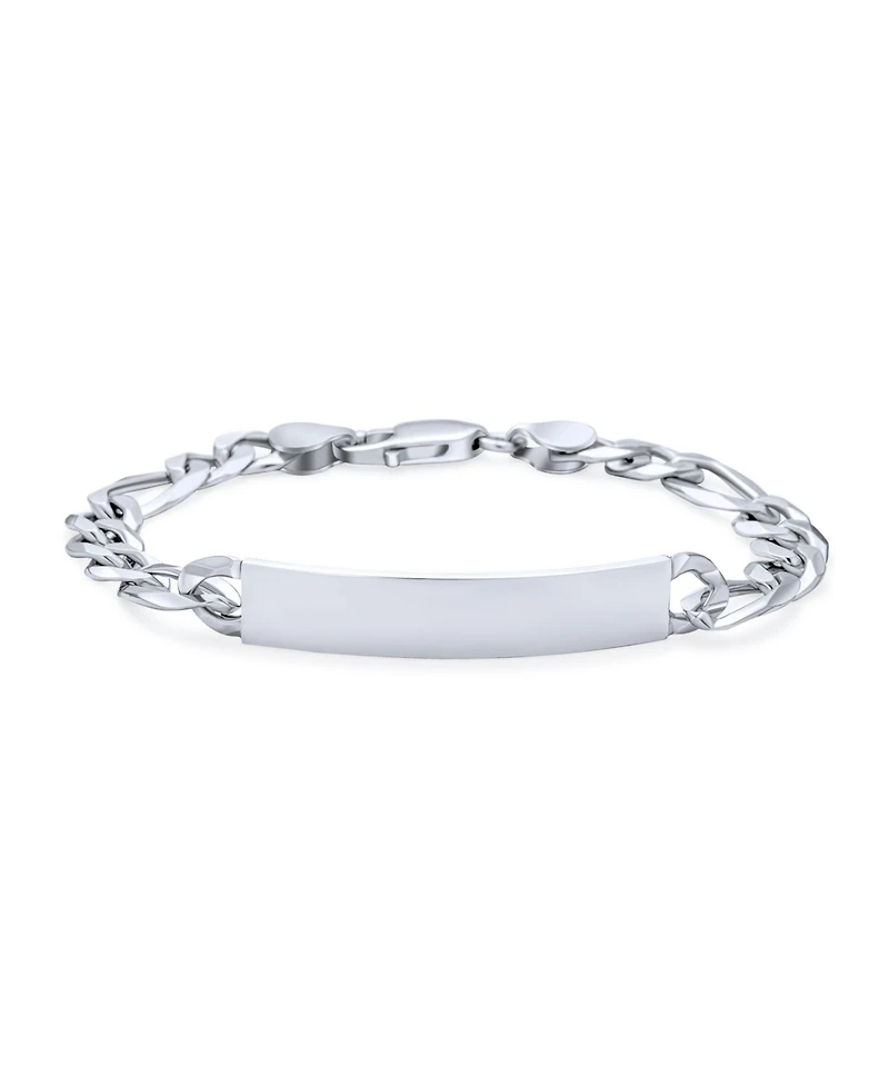 Bling Jewelry Bar Name Plated identification Id Bracelet 8 Mm Figaro Chain Link 200 Gauge .925 Sterling Silver Made Italy