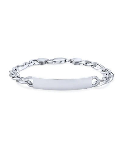 Bling Jewelry Bar Name Plated identification Id Bracelet 8 Mm Figaro Chain Link 200 Gauge .925 Sterling Silver Made Italy