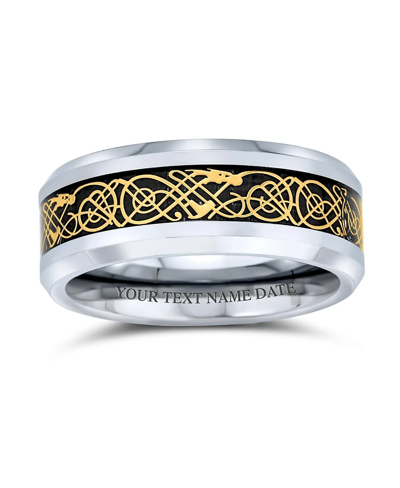 Bling Jewelry Two Tone Celtic Knot Titanium Band Ring with Dragon Carbon Fiber Inlay