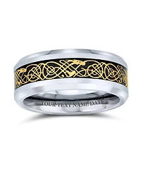 Bling Jewelry Two Tone Celtic Knot Titanium Band Ring with Dragon Carbon Fiber Inlay