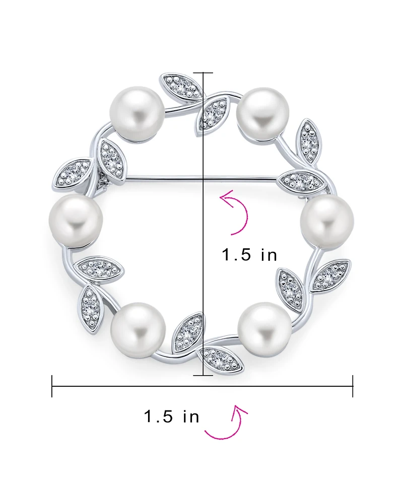 Bling Jewelry Elegant Classic White 7MM Freshwater Cultured Pearl Circle Leaf Scarf Brooch Pin Sterling Silver