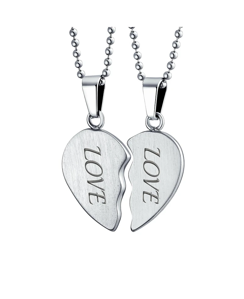 Bling Jewelry Bff Mother Daughter Breakable Split 2 pcs Set Broken Heart Break Apart Puzzle Pendant Necklace Mom Stainless Steel