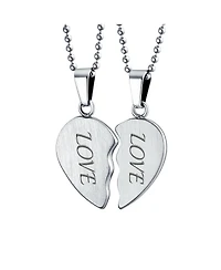 Bling Jewelry Bff Mother Daughter Breakable Split 2 pcs Set Broken Heart Break Apart Puzzle Pendant Necklace Mom Stainless Steel
