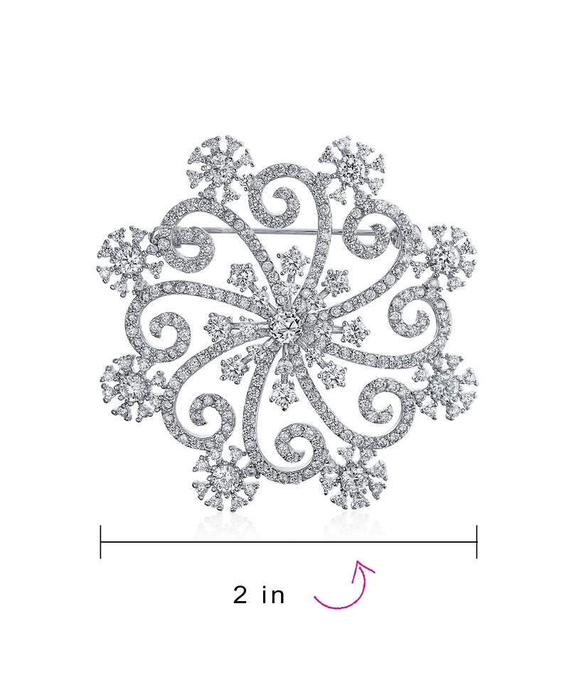 Bling Jewelry Large Frozen Winter Swirl Holiday Party Cz Cubic Zirconia Scarf Christmas Statement Snowflake Brooch Pin