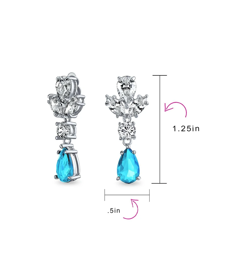 Bling Jewelry Cubic Zirconia Cz Statement Dangle Leaf Teardrop Formal Chandelier Clip On Earrings Silver Plated