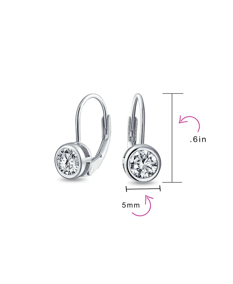 Bling Jewelry Dainty 0.50CTW Round Bezel Cubic Zirconia Cz Solitaire Dangle Drop Earrings Lever Back Rose Gold Plated .925 Sterling Silver