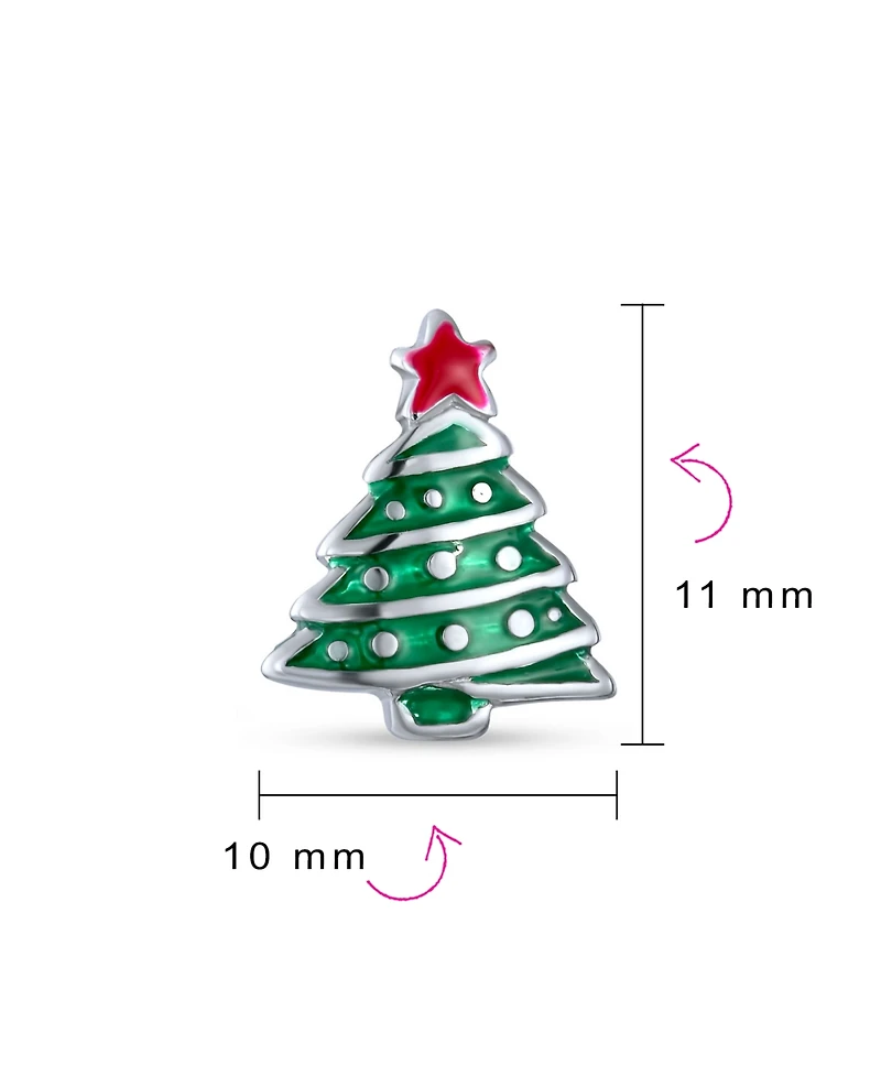 Bling Jewelry Small Fun Winter Holiday Red Star Enamel Green Christmas Tree Stud Earrings Sterling Silver