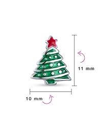 Bling Jewelry Small Fun Winter Holiday Red Star Enamel Green Christmas Tree Stud Earrings Sterling Silver
