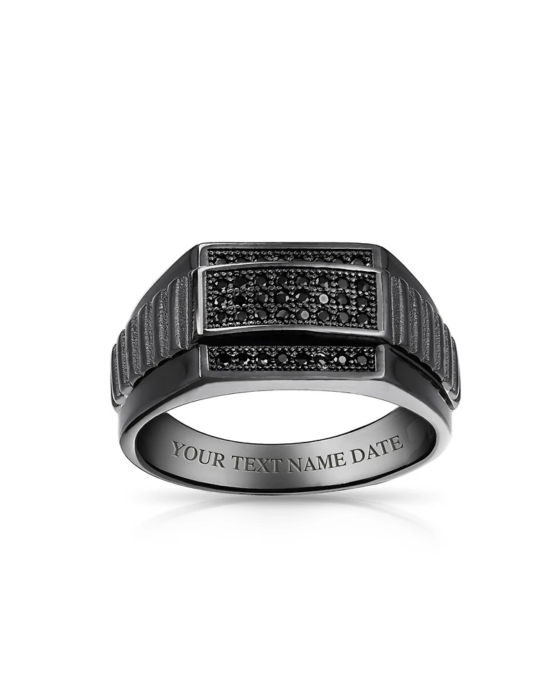 Bling Jewelry Geometric Micro Rectangle Black Cz Cubic Zirconia Statement Ring Sterling Silver Signet Championship