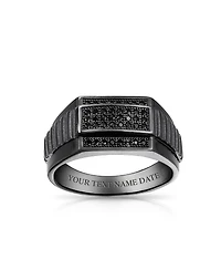 Bling Jewelry Geometric Micro Rectangle Black Cz Cubic Zirconia Statement Ring Sterling Silver Signet Championship
