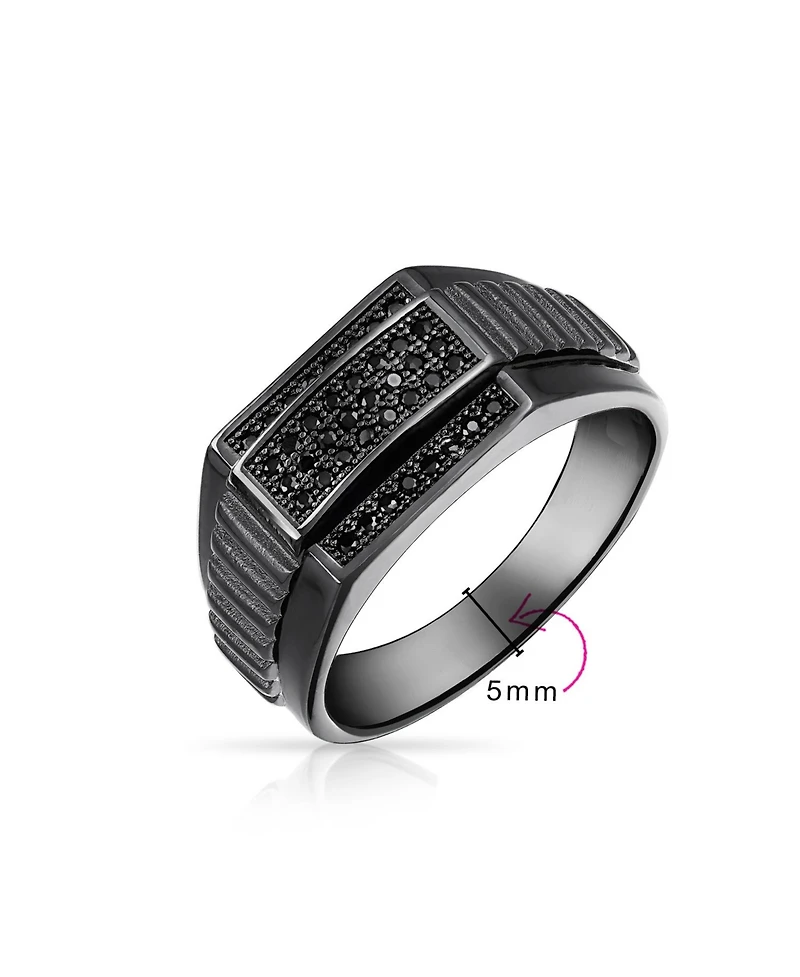 Bling Jewelry Geometric Micro Rectangle Black Cz Cubic Zirconia Statement Ring Sterling Silver Signet Championship