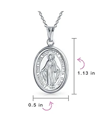 Bling Jewelry Christian Our Lady Of Guadalupe of Catholic Religious Oval Medal Virgin Mary Necklace Pendant For Women or Men Sterling Silver