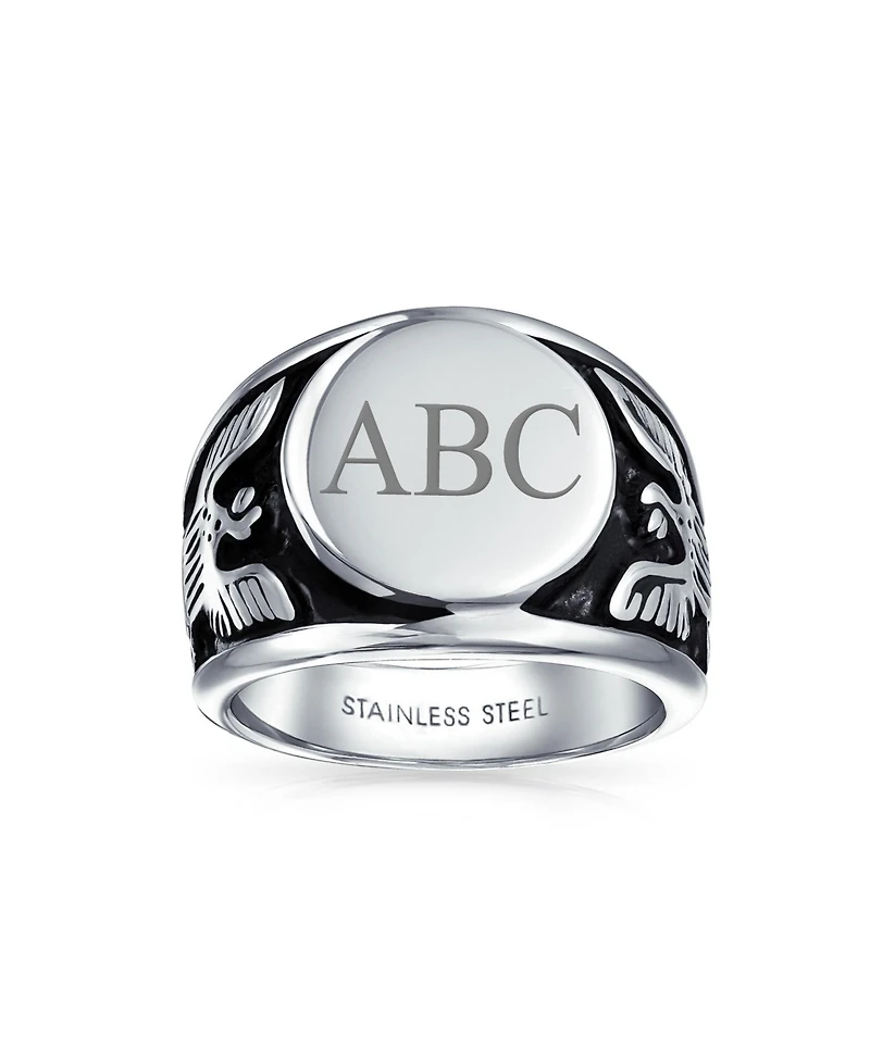 Bling Jewelry Large Statement Patriotic Usa Round American Bald Eagle Signet Ring Oxidized Stainless Steel