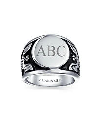 Bling Jewelry Large Statement Patriotic Usa Round American Bald Eagle Signet Ring Oxidized Stainless Steel