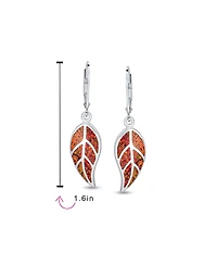 Bling Jewelry Native American Inspired Red Brown Blue Created Opal Inlay Lever back Nature Leaf Dangle Drop Earrings .925 Sterling Silver