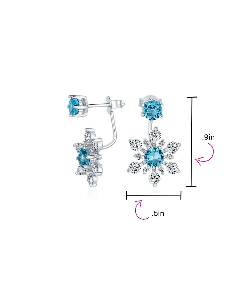 Bling Jewelry Holiday Party Winter Christmas Blue Cz 2 1 Ear Jackets Back Front Snowflake Stud Earrings Sterling Silver