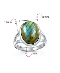 Bling Jewelry Oval Cabochon Bezel Natural Stone Split Shank Boho Statement Ring Sterling Silver