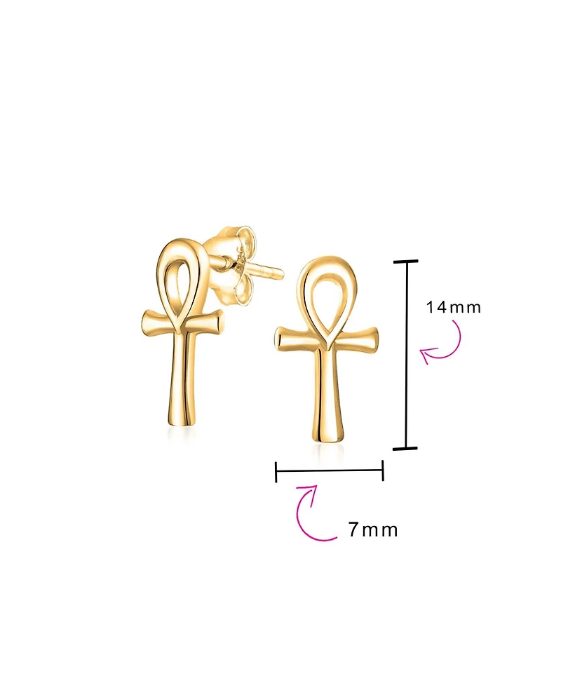 Bling Jewelry Minimalist Petite Delicate Religious Symbol of Life Egyptian Ankh Cross Stud Earrings 14k Gold 2.5 Microns Vermeil Sterling Silver