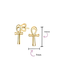 Bling Jewelry Minimalist Petite Delicate Religious Symbol of Life Egyptian Ankh Cross Stud Earrings 14k Gold 2.5 Microns Vermeil Sterling Silver