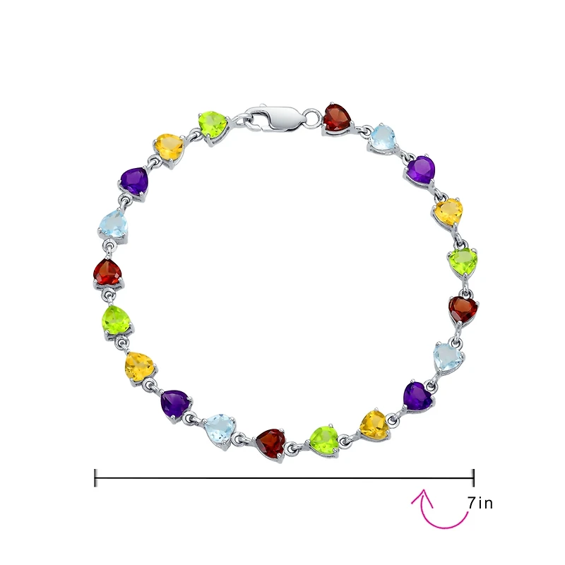 Bling Jewelry Multicolor Citrine Peridot Garnet Aquamarine Amethyst Heart Shape Tennis Bracelet Sterling Silver 7 Inch