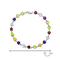 Bling Jewelry Multicolor Citrine Peridot Garnet Aquamarine Amethyst Heart Shape Tennis Bracelet Sterling Silver 7 Inch