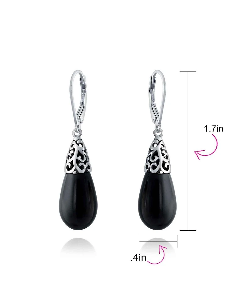 Bling Jewelry Boho Long Elongated Teardrop Filigree Lever Back Dangle Earrings Sterling Silver