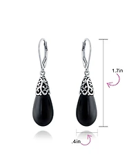 Bling Jewelry Boho Long Elongated Teardrop Filigree Lever Back Dangle Earrings Sterling Silver