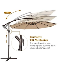 Gymax 10 ft Patio Cantilever Offset Umbrella Yard Garden Outdoor w/ 8 Ribs Beige
