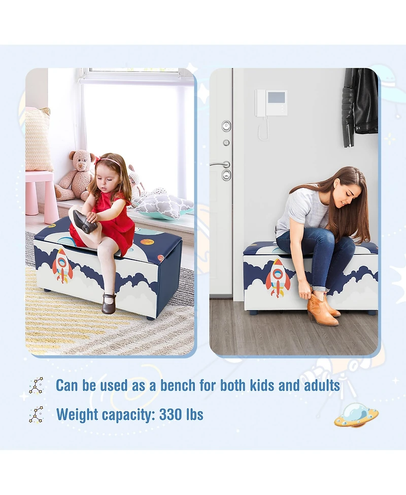 Kids Upholstered Storage Ottoman Bench Versatile Toy Chest Footrest Stool
