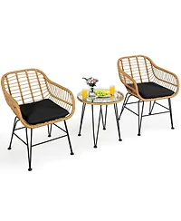 Slickblue 3 Pieces Rattan Furniture Set with Cushioned Chair Table