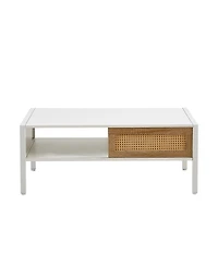 Streamdale Furniture Modern white rattan coffee table with storage and metal legs