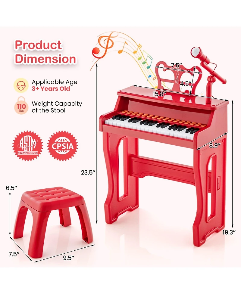 Slickblue 37 Keys Music Piano with Microphone Kids Piano Keyboard with Detachable Music Stand