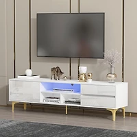 Streamdale White Tv stand with Led lights and gold legs