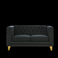 Streamdale Furniture Black Velvet Tufted Sofa with Metal Legs