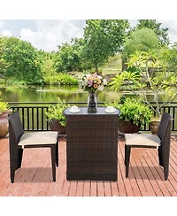 Costway 3 Pcs Cushioned Outdoor Wicker Patio Set Garden Lawn Sofa Furniture Seat No Assembly