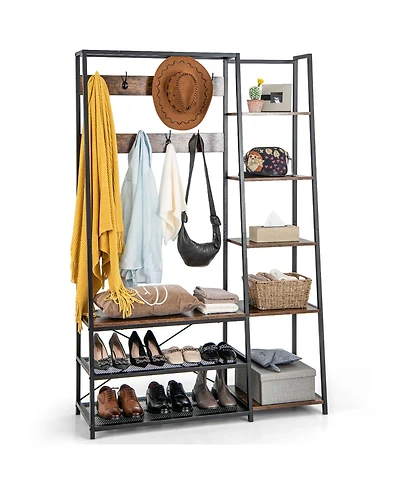 1 Pc 5-In-1 Entryway Coat Rack Storage Shoe Bench Freestanding Wooden