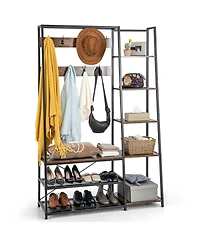 1 Pc 5-In-1 Entryway Coat Rack Storage Shoe Bench Freestanding Wooden