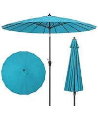 9 Ft Patio Round Market Umbrella with Push Button Tilt, Crank Handle