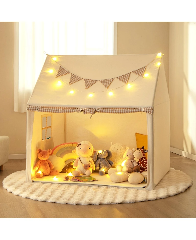 Costway Kids Play Tent Large Playhouse with Padded Mat 2 Breathable Windows Star Lights