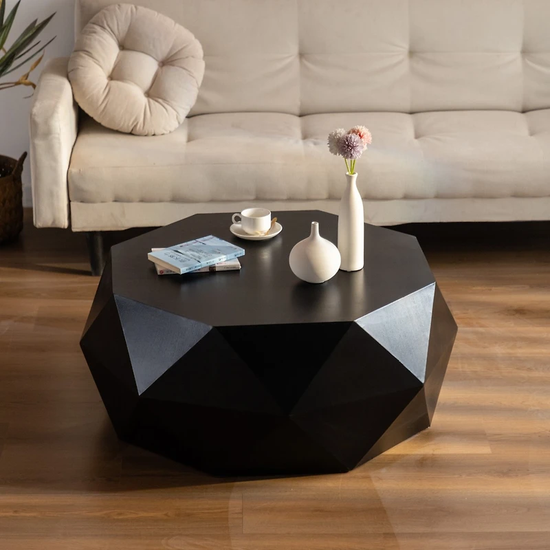 Streamdale Furniture 38"Threedimensional Embossed Pattern Design American Retro Style Coffee Table, Black Tabletop
