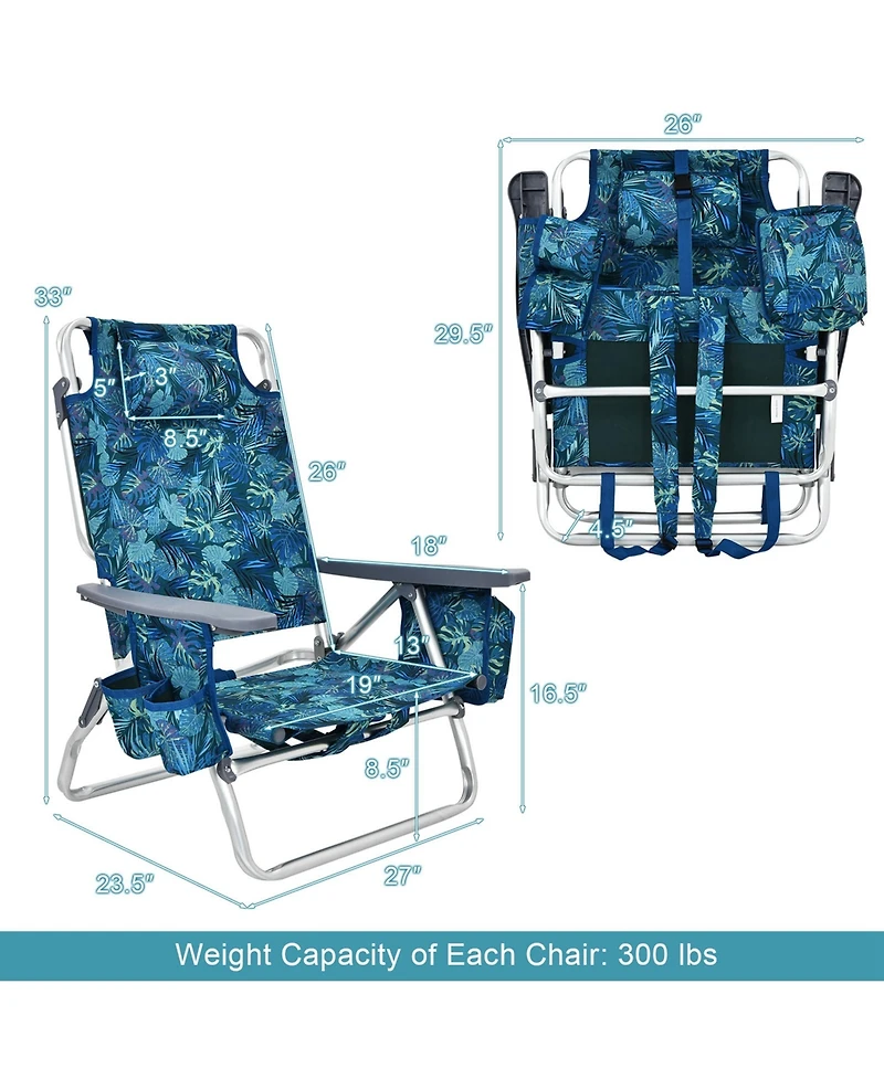 4-Pack Folding Backpack Beach Chair 5-Position Outdoor Reclining Chairs