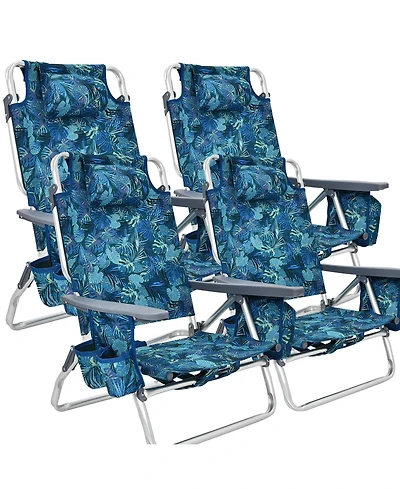 4-Pack Folding Backpack Beach Chair 5-Position Outdoor Reclining Chairs