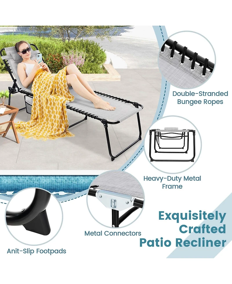 Costway Patio Folding Chaise Lounge Chair Portable Sun Lounger with Adjustable Backrest