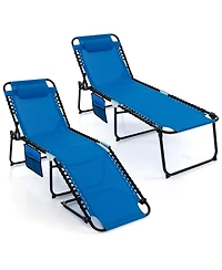 Costway 2 Pcs Folding Chaise Lounge Chair Portable Sun Lounger with Adjustable Backrest